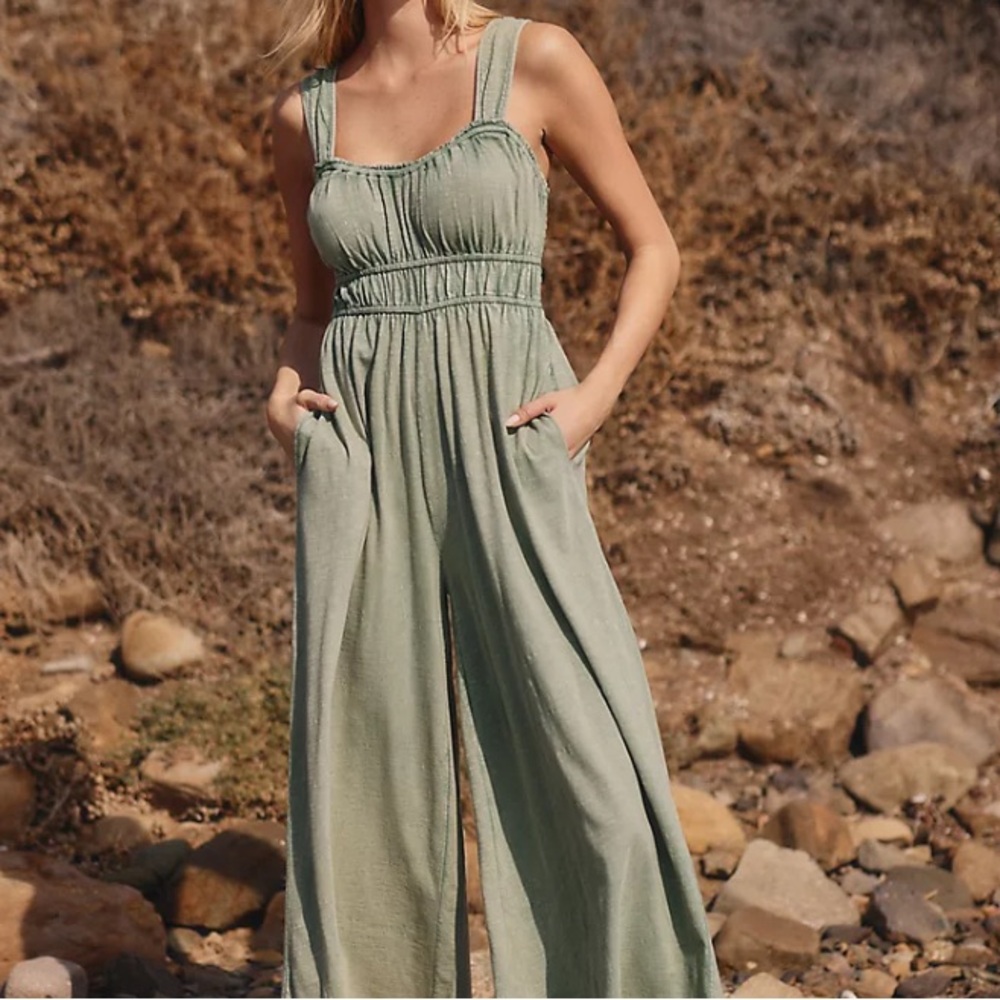 Anthropologie Sage Green Wide-Leg Jumpsuit - Picture 2 of 14